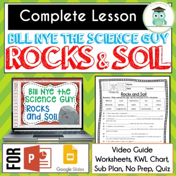 Preview of Bill Nye ROCKS AND SOIL Video Guide, Quiz, Sub Plan, Worksheets, No Prep Lesson