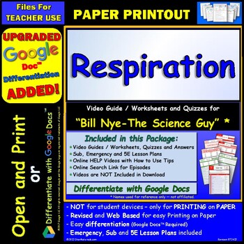 Preview of Video Guide and Quiz for Bill Nye Respiration - PRINT Version
