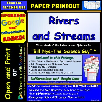 Preview of Video Guide and Quiz for Bill Nye Rivers and Streams - PRINT Version