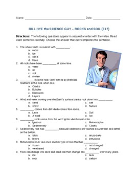 Bill Nye Rocks and Soil Quiz and Answer Sheet by The Sci Guy