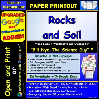 Preview of Video Guide and Quiz for Bill Nye Rocks and Soil - PRINT Version