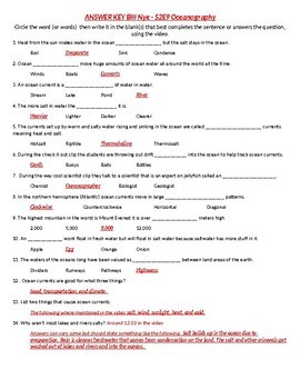 Bill Nye S2e9 Oceanography The Oceans Video Follow Along Sheet