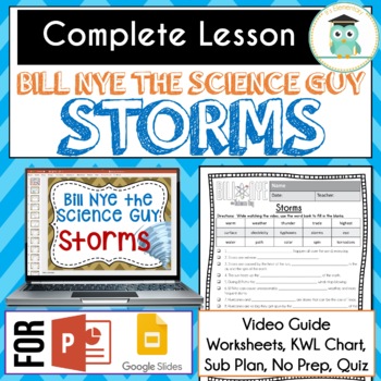 Preview of Bill Nye STORMS Video Guide, Quiz, Sub Plan, Worksheets, No Prep Lesson