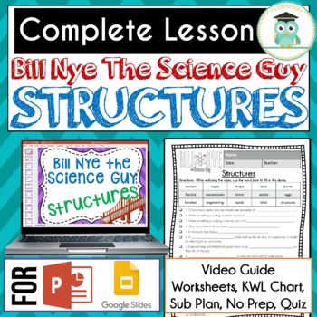 Preview of Bill Nye STRUCTURES Video Guide, Quiz, Sub Plan, Worksheets, No Prep Lesson