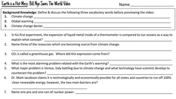 Preview of Bill Nye Saves the World: Earth is a Hot Mess Worksheet & Activities