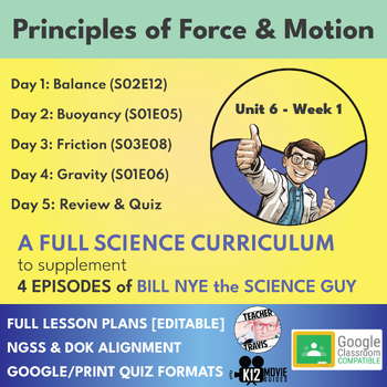 Preview of Bill Nye Science Curriculum | Principles of Force & Motion | Full Lessons | U6W1
