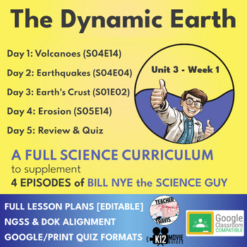Preview of Bill Nye Science Curriculum | The Dynamic Earth | Full Lesson Plan | U3W1