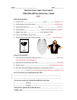 Preview of Bill Nye Science Guy Movie: Sound. Video Worksheet. Fun + Knowledge!
