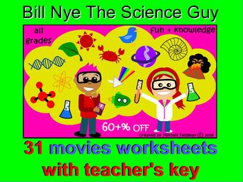 Preview of Bill Nye Science Guy 31 Best Movies: Videos Worksheets & Key Bundle. 60+% OFF!
