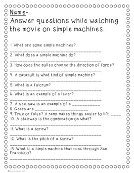 Video Worksheet Bill Nye Simple Machines by Endeavors in Education