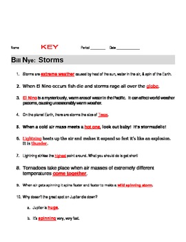 Bill Nye Storms Video Guide Worksheet by jjms | Teachers ...