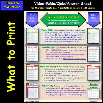 Differentiated Video Worksheet, Quiz & Ans. for Bill Nye ...