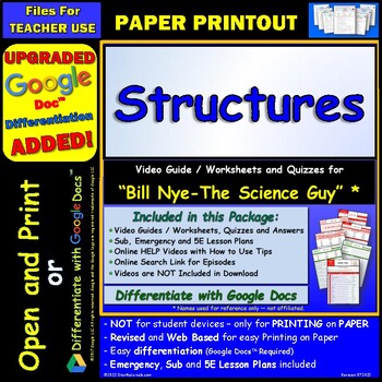 Preview of Video Guide and Quiz for Bill Nye Structures - PRINT Version