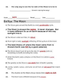 Bill Nye The Moon Video Guide by jjms | Teachers Pay Teachers