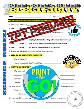 bill nye the science guy electricity physical science stem video worksheet