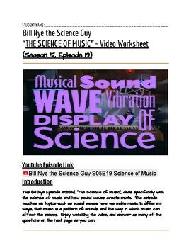 Preview of Bill Nye - "The Science of Music" Video Worksheet  (Season 5, Episode 19)