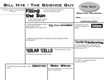 Preview of Bill Nye - The Sun - Ultimate Watch-Along Worksheet