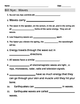 Preview of Bill Nye Waves Video Guide Sheet