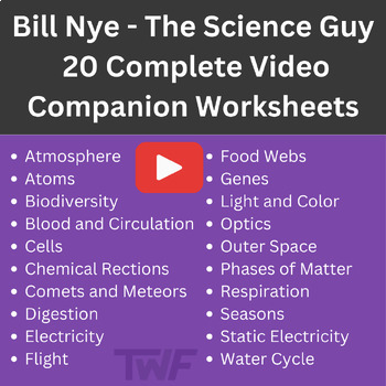 Preview of Bill Nye Video Worksheets - 20 Complete Video Companion Worksheets