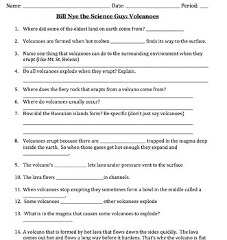 Bill Nye Volcanoes Video Worksheet by Mayberry in Montana ...
