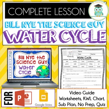Preview of Bill Nye WATER CYCLE Video Guide, Quiz, Sub Plan, Worksheets, No Prep Lesson