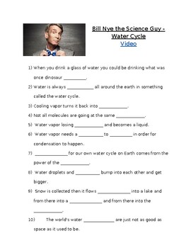 Bill Nye Water Cycle Episode Worksheet by Ms Frizzle Wannabe TPT