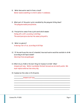 The water cycle worksheet answers