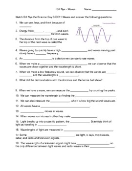 Bill Nye Waves Video Accompanying Worksheet and Key by Moore STEAM