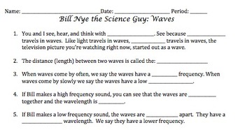 Bill Nye Waves Video Worksheet by Mayberry in Montana | TpT