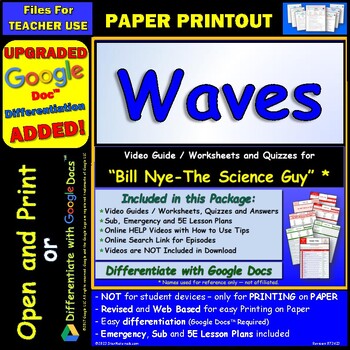 Preview of Video Guide and Quiz for Bill Nye Waves - PRINT Version
