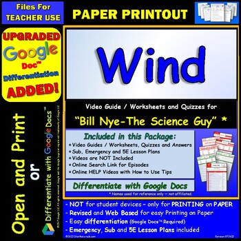 Preview of Video Guide and Quiz for Bill Nye Wind - PRINT Version