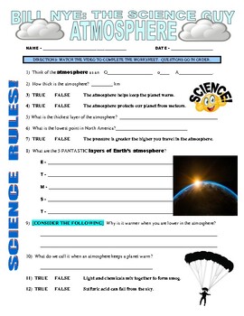 Preview of Bill Nye the Science Guy : ATMOSPHERE (weather video worksheet / sub plans)