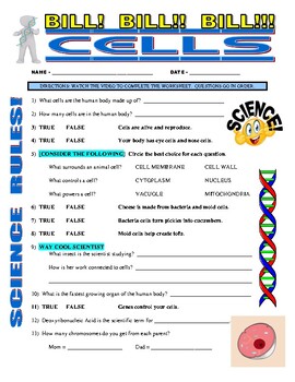 Preview of Bill Nye the Science Guy : CELLS (video sheet / human body / No Prep / Sub)