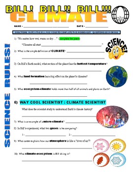 Preview of Bill Nye the Science Guy : CLIMATE (ecosystems / video worksheet / Earth Day)