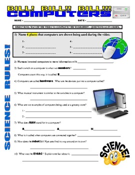Preview of Bill Nye the Science Guy : COMPUTERS (STEM / robotics video sheet / sub plans)