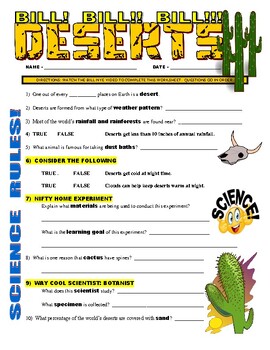 Preview of Bill Nye the Science Guy : DESERTS (ecosystem / geography video worksheet / Sub)