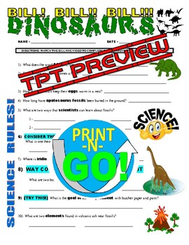 bill nye the science guy dinosaurs video worksheet tpt