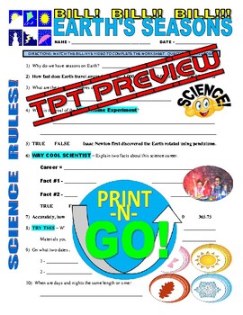 Bill Nye The Science Guy Earth S Seasons Video Worksheet Tpt