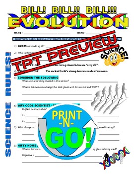 Preview of Bill Nye the Science Guy : EVOLUTION (genetics / DNA video worksheet / sub)