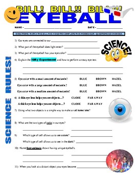 Preview of Bill Nye the Science Guy : EYEBALL (human body video worksheet / sub plans)
