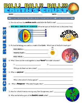 Preview of Bill Nye the Science Guy : EARTH'S CRUST ( volcano / earthquake video worksheet)