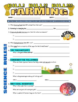Preview of Bill Nye the Science Guy : FARMING (STEM video worksheet / Earth Day / sub plan)