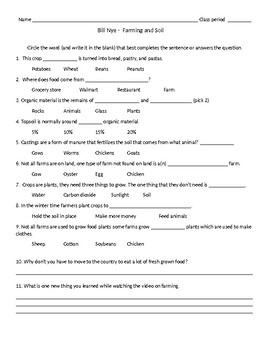 Bill Nye The Science Guy Farming And Soil Conservation Video Worksheet