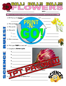 Bill Nye The Science Guy Flowers Plants Video Worksheet Tpt