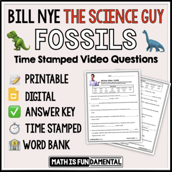 Preview of Bill Nye the Science Guy | Fossils | Printable & Digital Video Questions