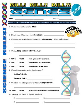 Preview of Bill Nye the Science Guy : GENES (human body / DNA video worksheet / sub)