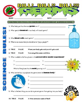 Preview of Bill Nye the Science Guy : GERMS (video worksheet / health / human body / SUB)