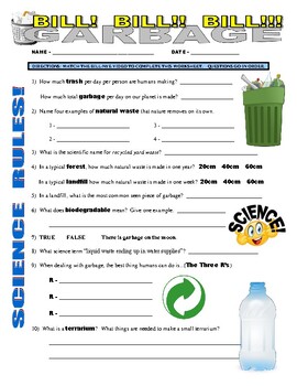 Preview of Bill Nye the Science Guy : GARBAGE (Earth Day / environment video worksheet)