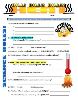 Preview of Bill Nye the Science Guy : HEAT (physical science video worksheet / sub plan)