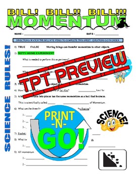 Bill Nye the Science Guy : MOMENTUM (forces motion video worksheet)